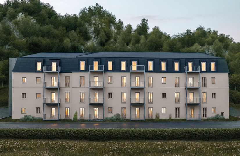 Quartier Bethanien Gebäudeansicht mit Wald